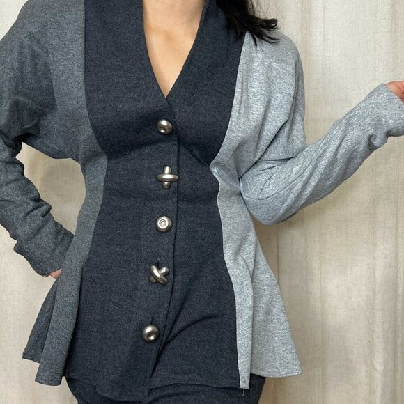 vtg 80s All that Jazz grey knit skirt suit posh statement 2 piece set Medium - Picture 8 of 12